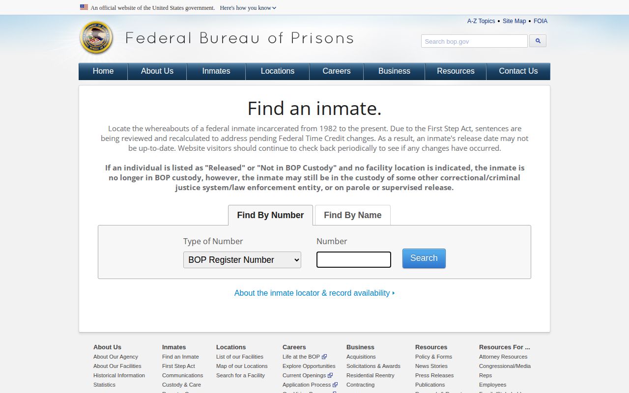 Federal BOP release locator search serving Goodhue County