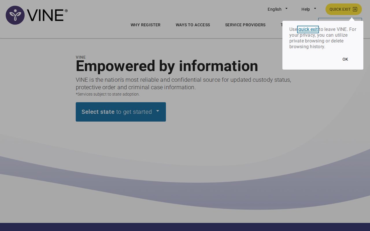 Goodhue County VINELink inmate search at the Minnesota selection screen